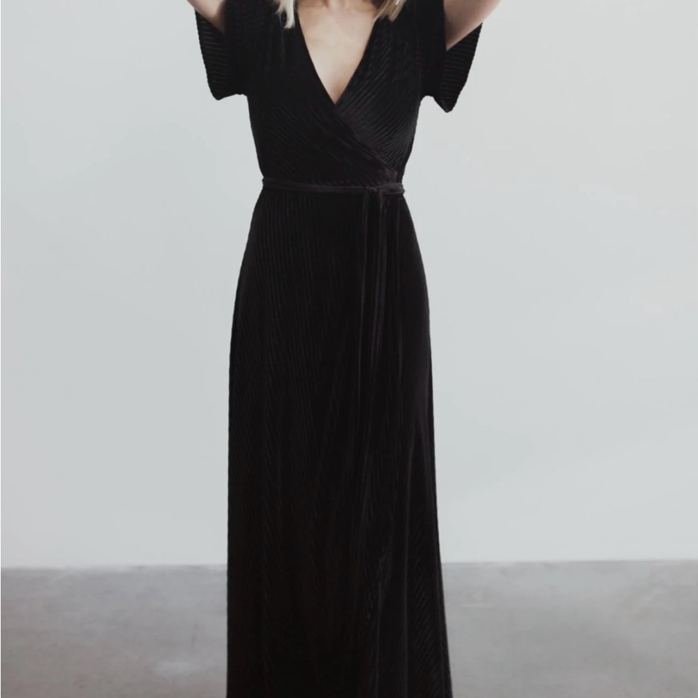 Baltic Born Black Andi Ribbed Velvet Wrap Dress